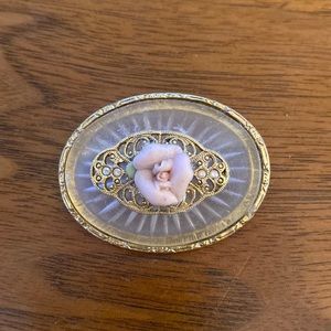Vintage 1928 pink flower brooch